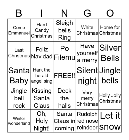 Elves Christmas Carol Bingo Card