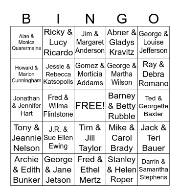 Famous TV Couples Bingo Card