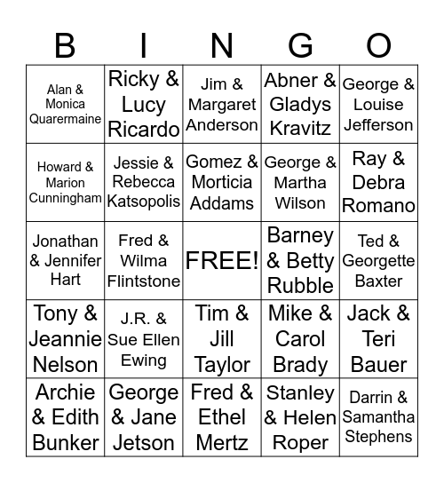 Famous TV Couples Bingo Card