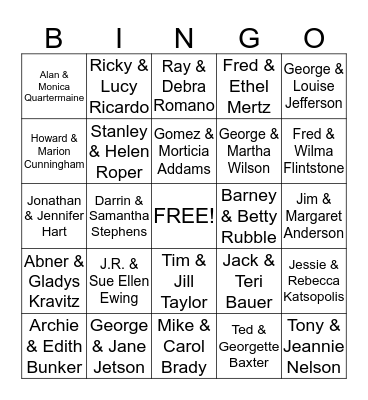 Famous TV Couples Bingo Card