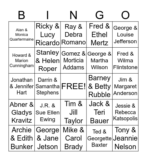 Famous TV Couples Bingo Card