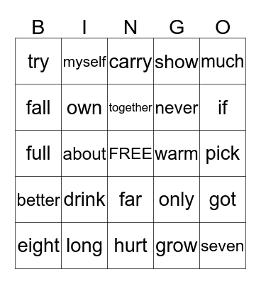 SIGHT WORD BINGO@3 Bingo Card
