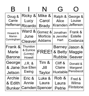 Famous TV Couples Bingo Card