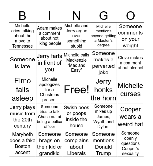 Elliott Family Christmas Bingo Card