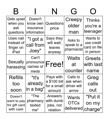 Pharmacy Life Bingo Card