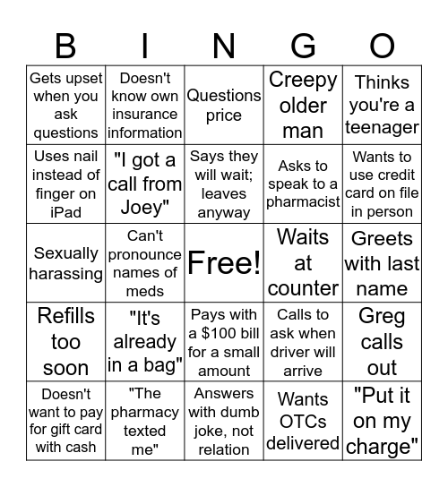 Pharmacy Life Bingo Card