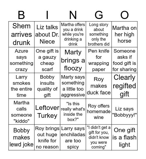 Christmas Eve Bingo Card