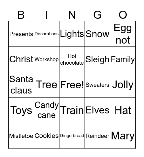 Christmas  Bingo Card