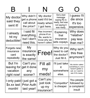 New Year Pharmacy Bingo Card