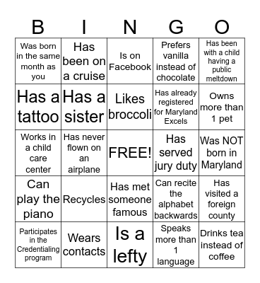 Ice Breaker Bingo Card