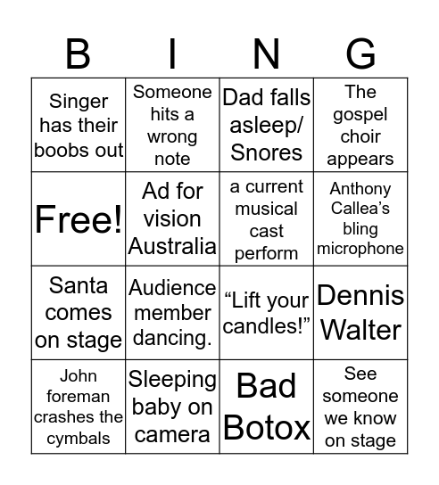 Carols by Candlelight Bingo Card