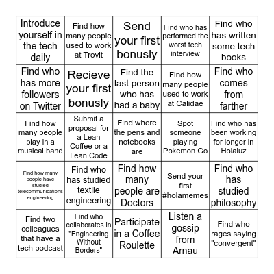Holaluz Engineering Onboarding Bingo Card