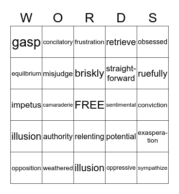 Final Vocabulary Bingo Card