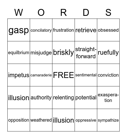 Final Vocabulary Bingo Card