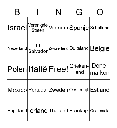 Landen waar we zijn geweest Bingo Card