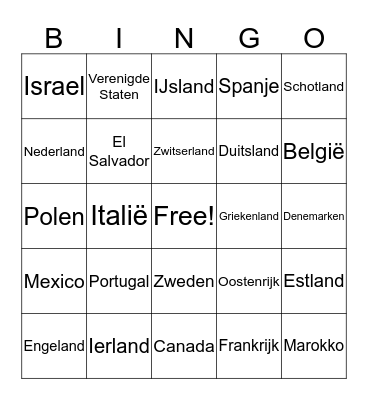 Landen waar we zijn geweest Bingo Card