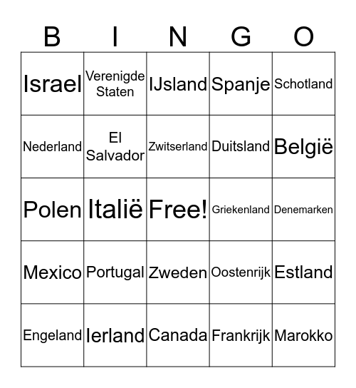 Landen waar we zijn geweest Bingo Card