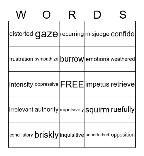 Final Vocabulary Bingo Card