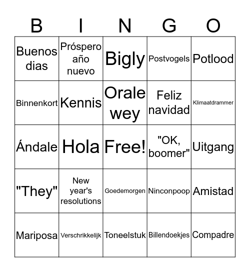 Taal language idioma Bingo Card