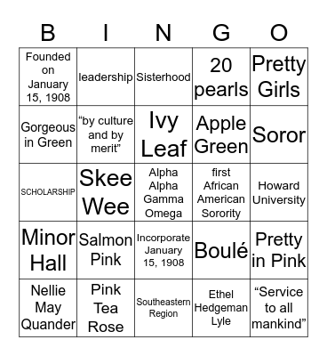 AKA BINGO  Bingo Card