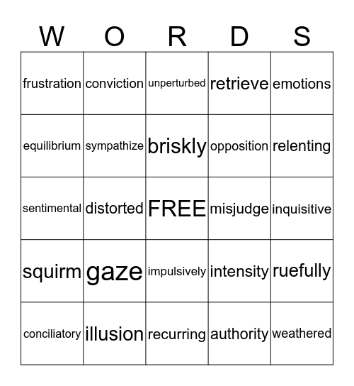 Final Vocabulary Bingo Card