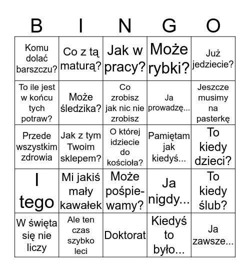 Bingo Wigilijne Bingo Card