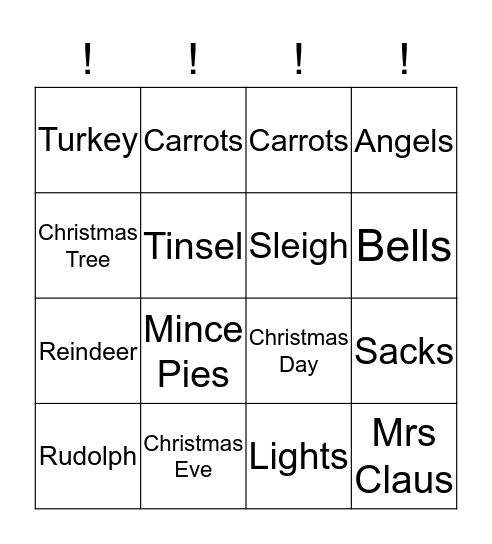 Christmas Day Bingo Card