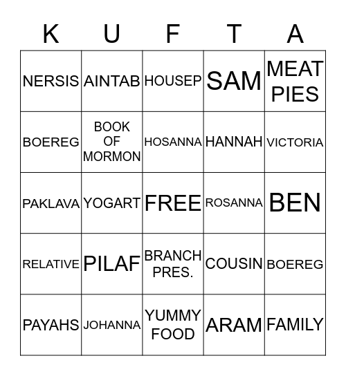 NERSIS FAMILY Bingo Card
