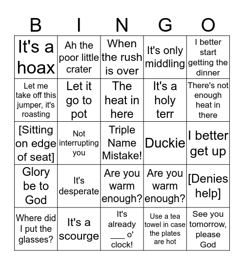 Mam Bingo Card