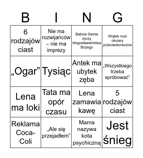 Świąteczne Bingo Card