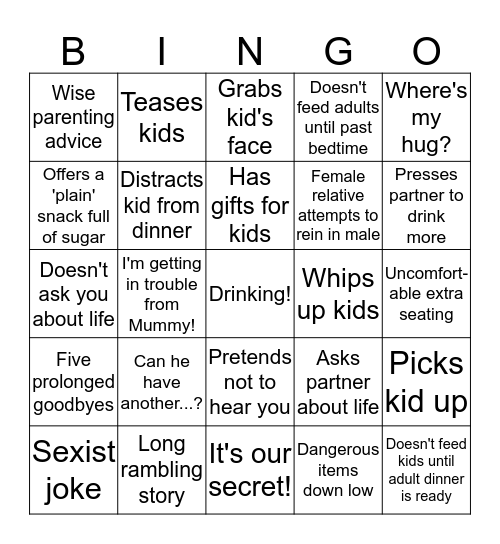 Relatives at Christmas Bingo Card