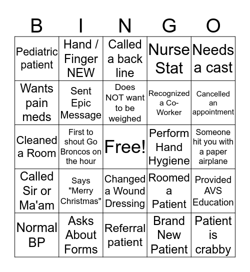 Ortho BINGO Card