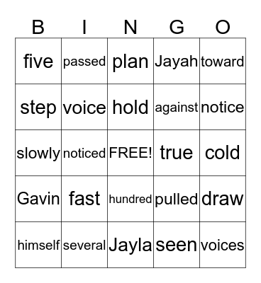 Lesson 12 Bingo Card