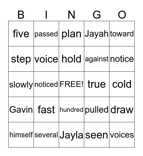 Lesson 12 Bingo Card