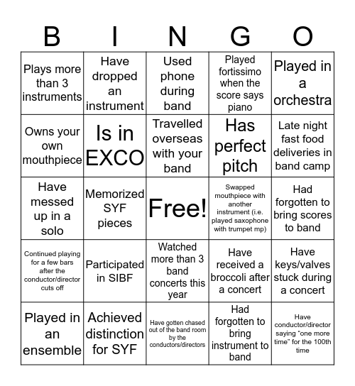 Band Bingo!! Bingo Card