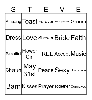Alissa's wedding shower Steve! Bingo Card