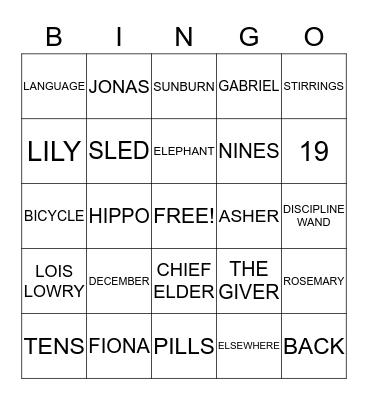 THE GIVER Bingo Card