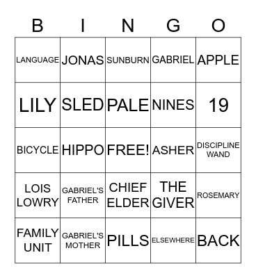 THE GIVER Bingo Card