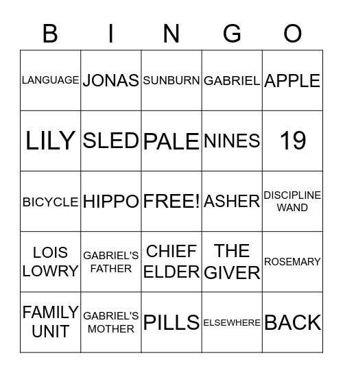 THE GIVER Bingo Card