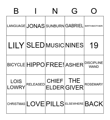 THE GIVER Bingo Card