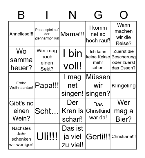 Weihnachten bei den Hofers Bingo Card