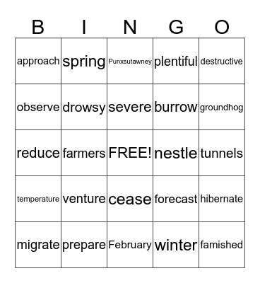 The Long Winter Bingo Card