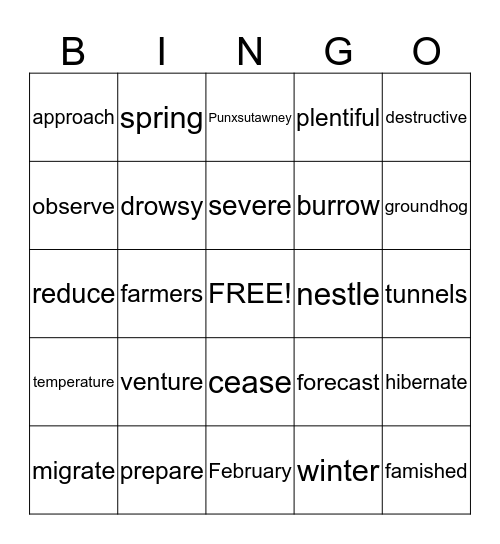 The Long Winter Bingo Card