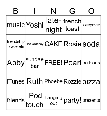 Ruthie's Birthday Bingo Card