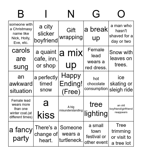 Holiday Movie Bingo Card