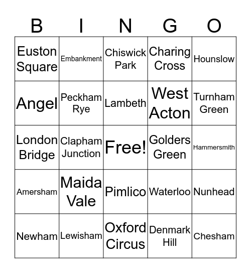 London Underground Bingo Card