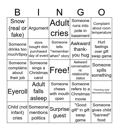 Family Gathering Christmas BINGO! Bingo Card