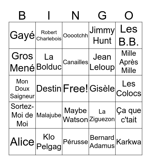 C'est chez nous Bingo Card