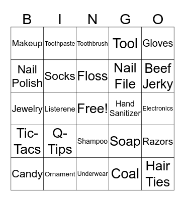 Christmas Stocking Bingo Card