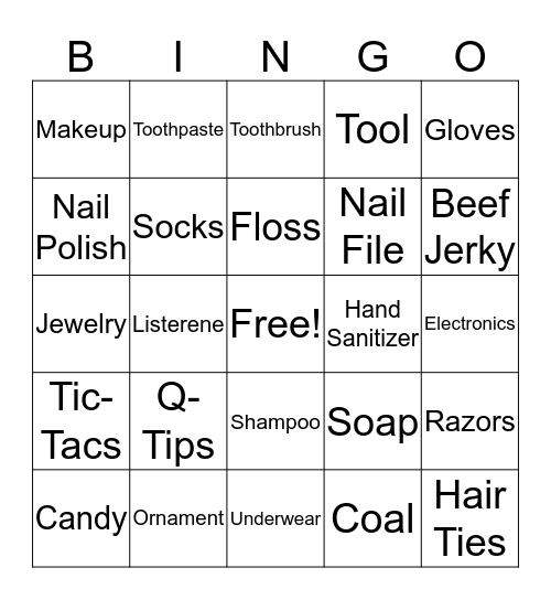 Christmas Stocking Bingo Card